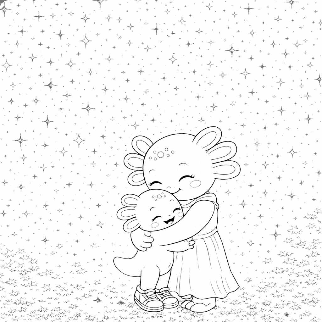 I Love You More free coloring page - loving hug under the stars