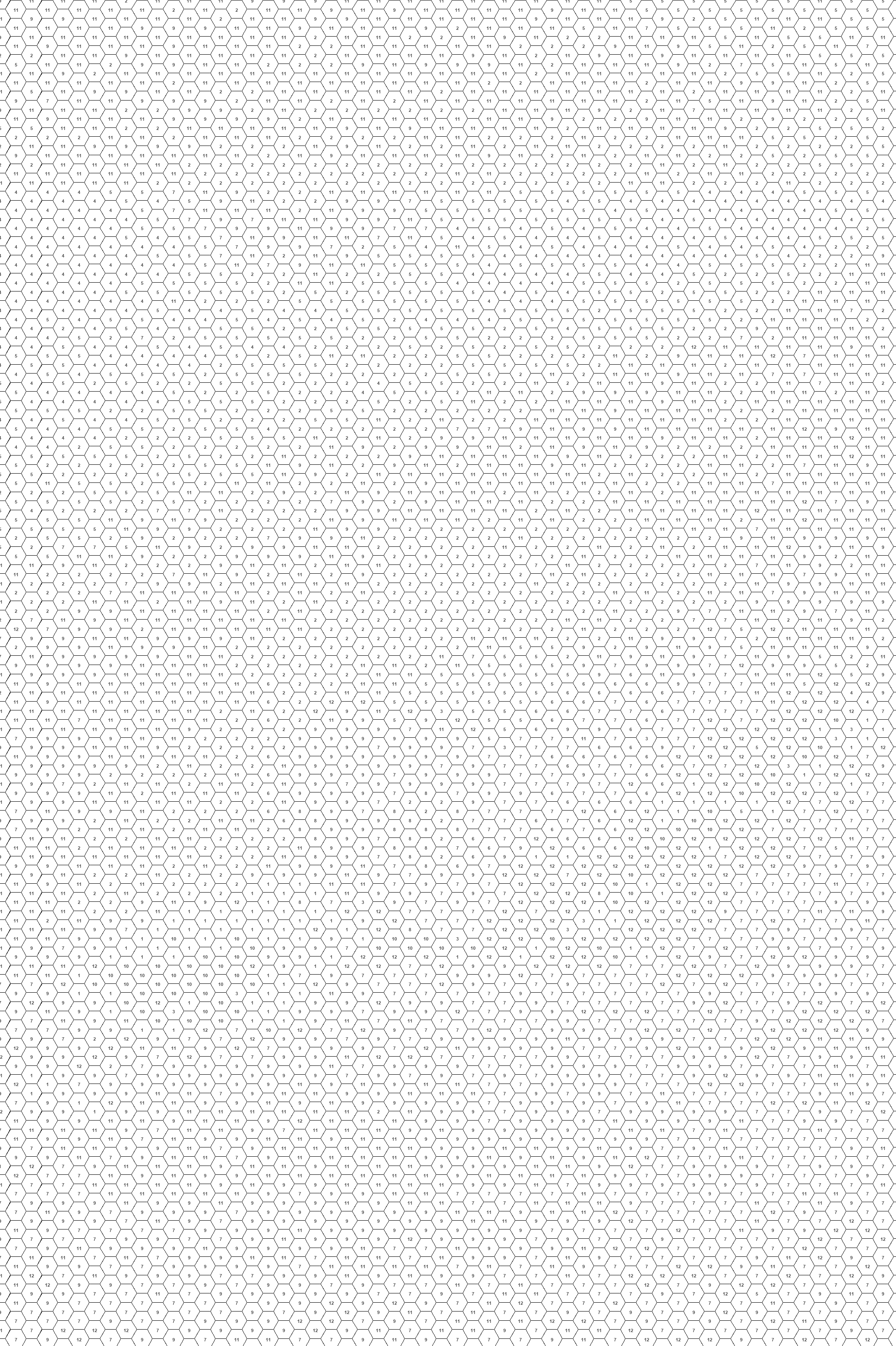 Turtle mystery mosaic - color by number printable page with numbered hexagons